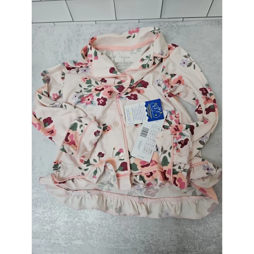 Tahari Floral Pajama Top Long Sleeve Size 4T Girls New with Tags